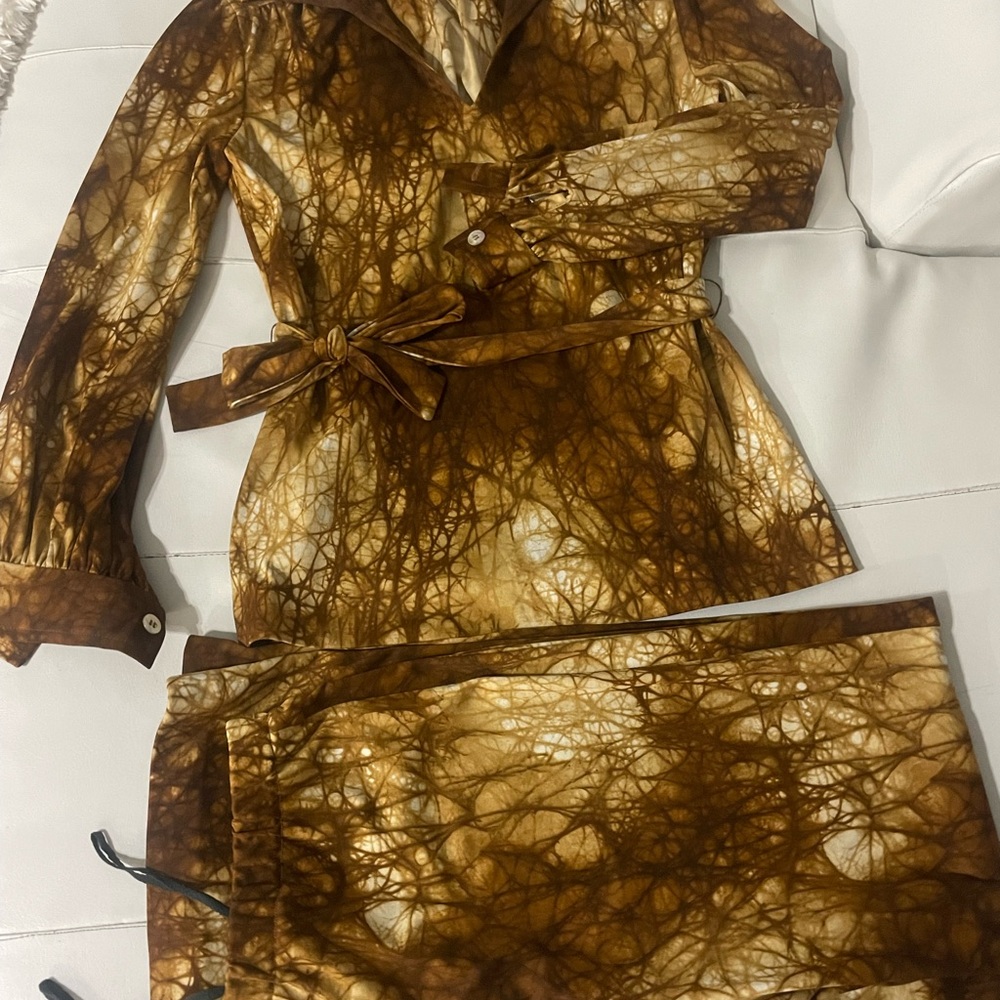 Amazing 70s brown tie dye vintage two piece matching cord set small - Picture 7 of 7
